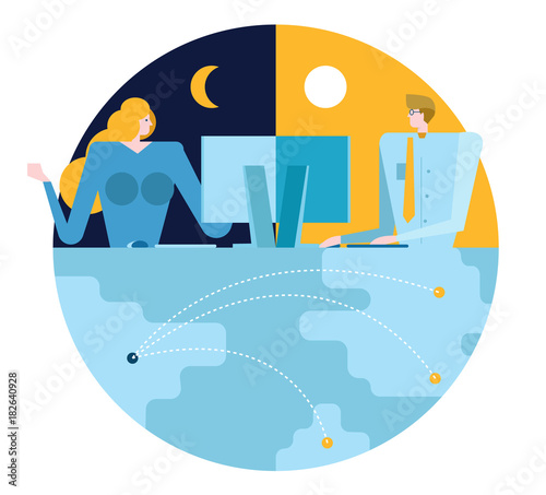 Business people working and communication on different time zone. World wide connect concept. flat design elements. vector illustration