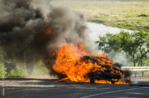 passenger car in a fire