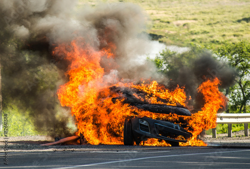 passenger car in a fire