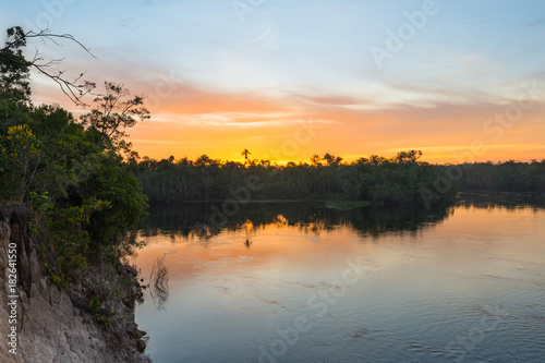 Beautiful sunrise in the amazon jungle  on the Autana river  in southern Venezuela