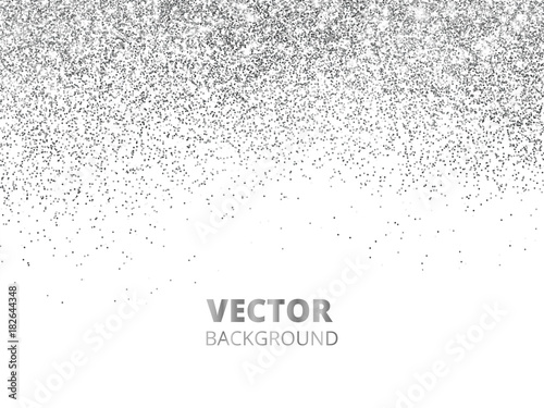Falling glitter confetti. Vector silver dust, explosion isolated on white. Sparkling glitter border, festive frame.