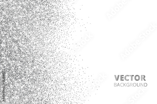 Glitter confetti, snow falling from the side. Vector silver dust, explosion isolated on white. Sparkling border, frame.