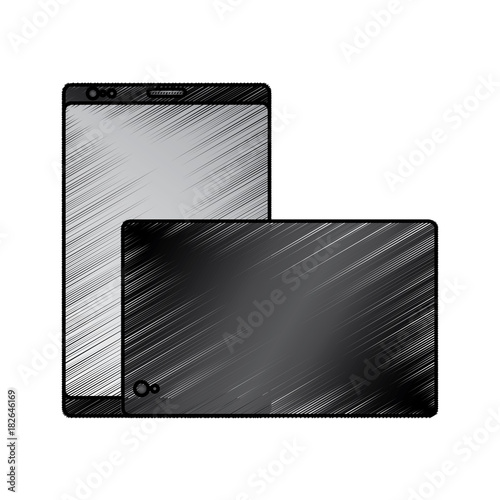 smartphone front and back with glass reflection digital device icon image vector illustration design  sketch style