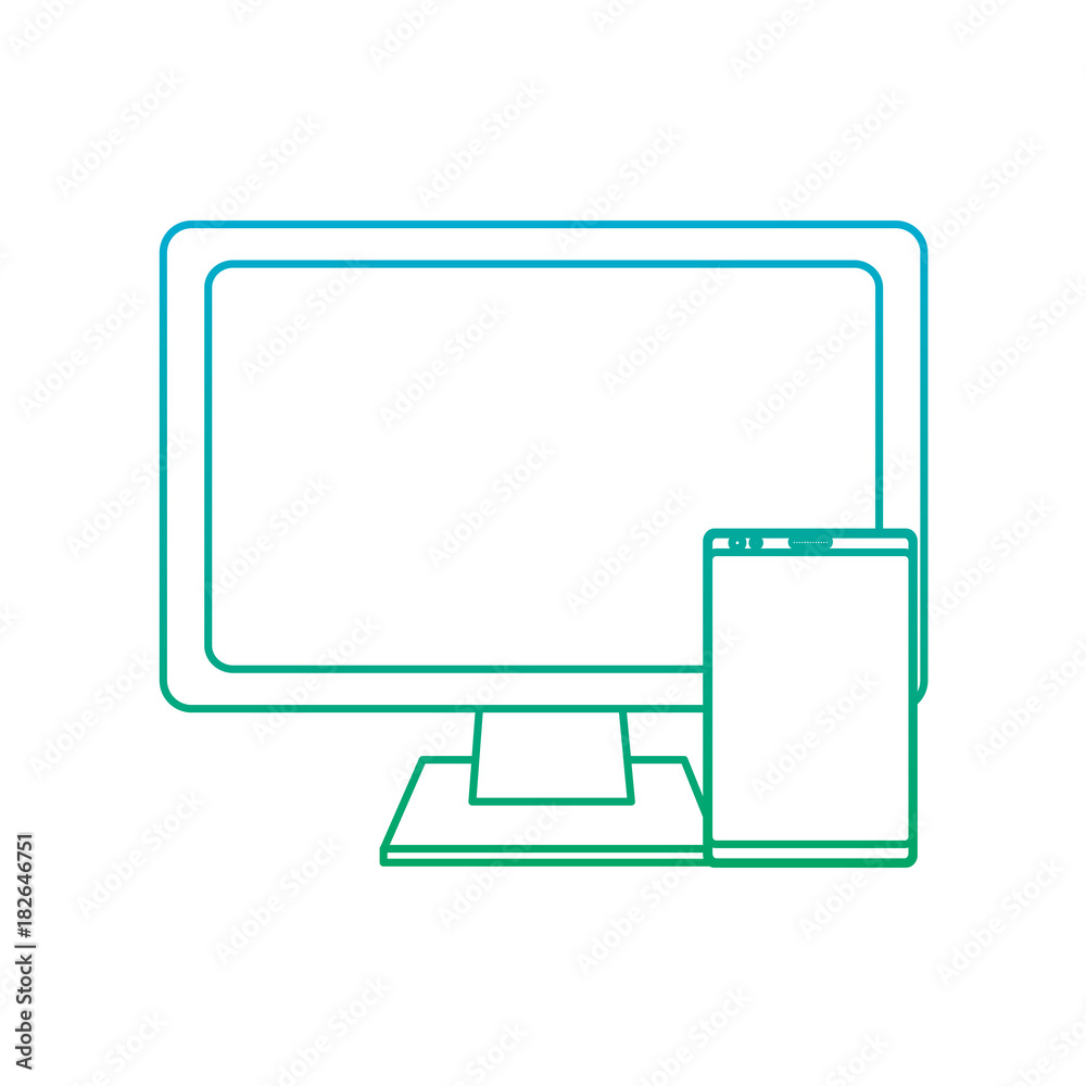 computer monitor with smartphone icon image vector illustration design blue to green ombre