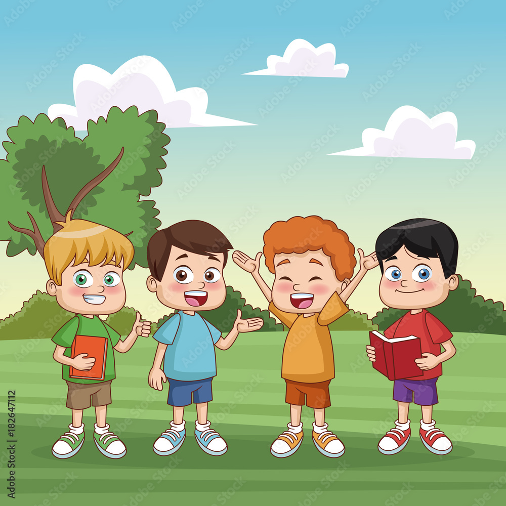 Students kids at park icon vector illustration graphic design