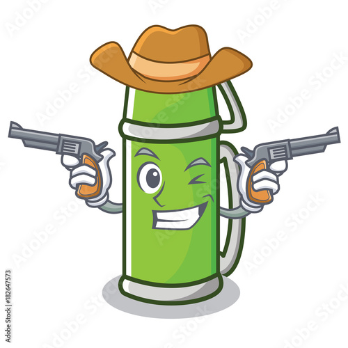Cowboy thermos character cartoon style