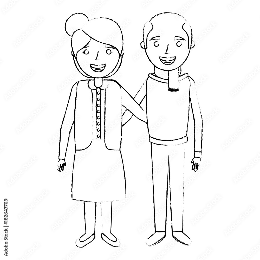 cute couple the old woman and man grandparents lovely sketch vector illustration cute couple the old woman and man grandparents lovely sketch vector illustration