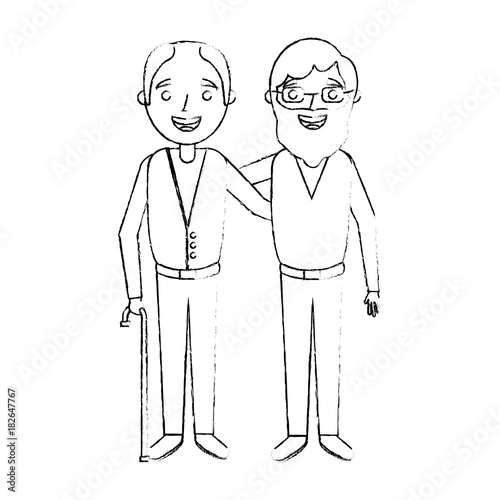 Wallpaper Mural cartoon of two old men embraced friends together sketch vector illustration Torontodigital.ca