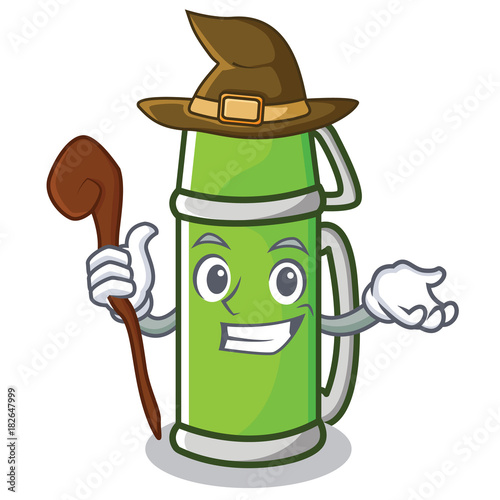 Witch thermos character cartoon style