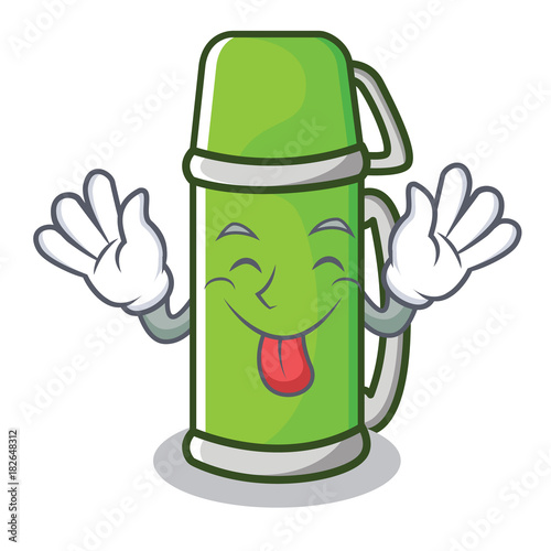 Tongue out thermos character cartoon style