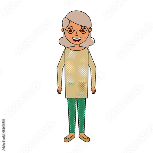 elderly woman grandmother character happy expression vector illustration