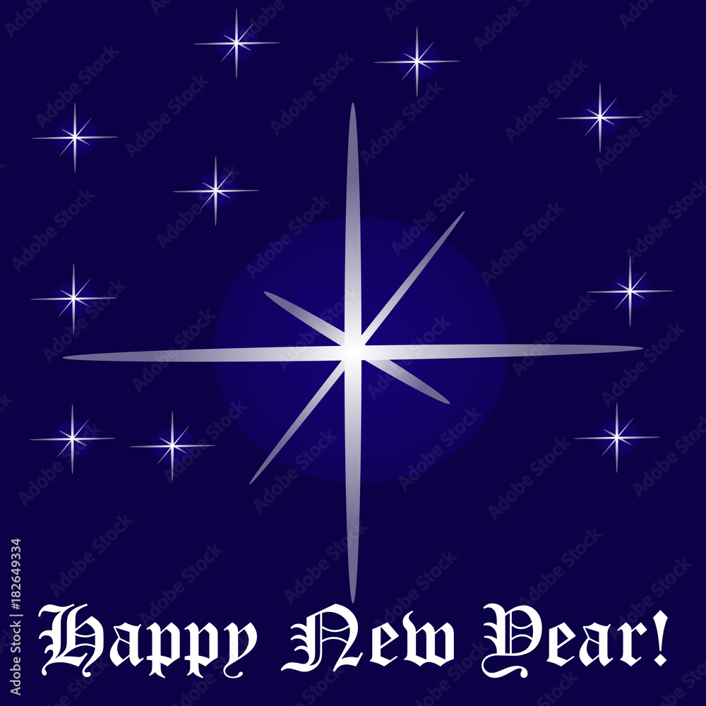 Star, stars glowing white, background blue abstraction. With the new year.