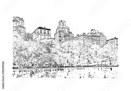 Sketch illustration of Central Park, New York City, USA in vector.