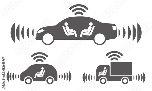Autonomous car icon set.