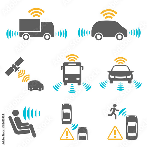 Autonomous car icon set.