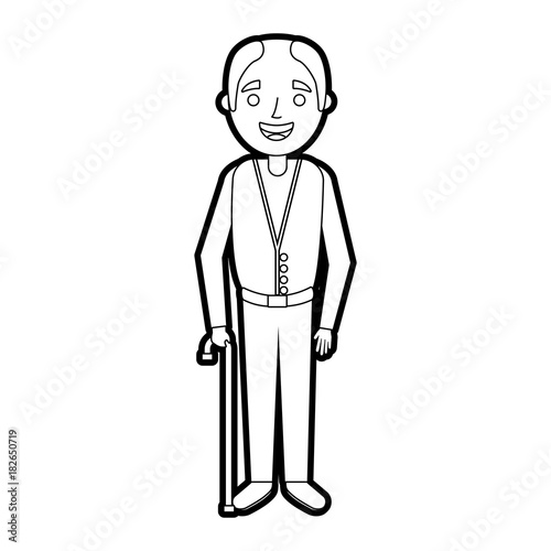 old man grandfather character standing vector illustration outline