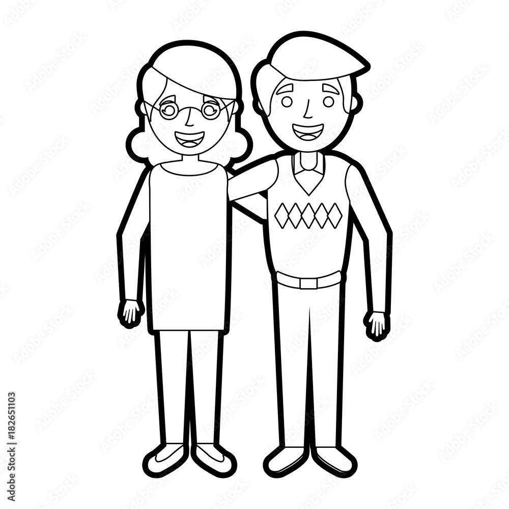 cute couple the old woman and man grandparents lovely vector illustration outline cute couple the old woman and man grandparents lovely vector illustration outline