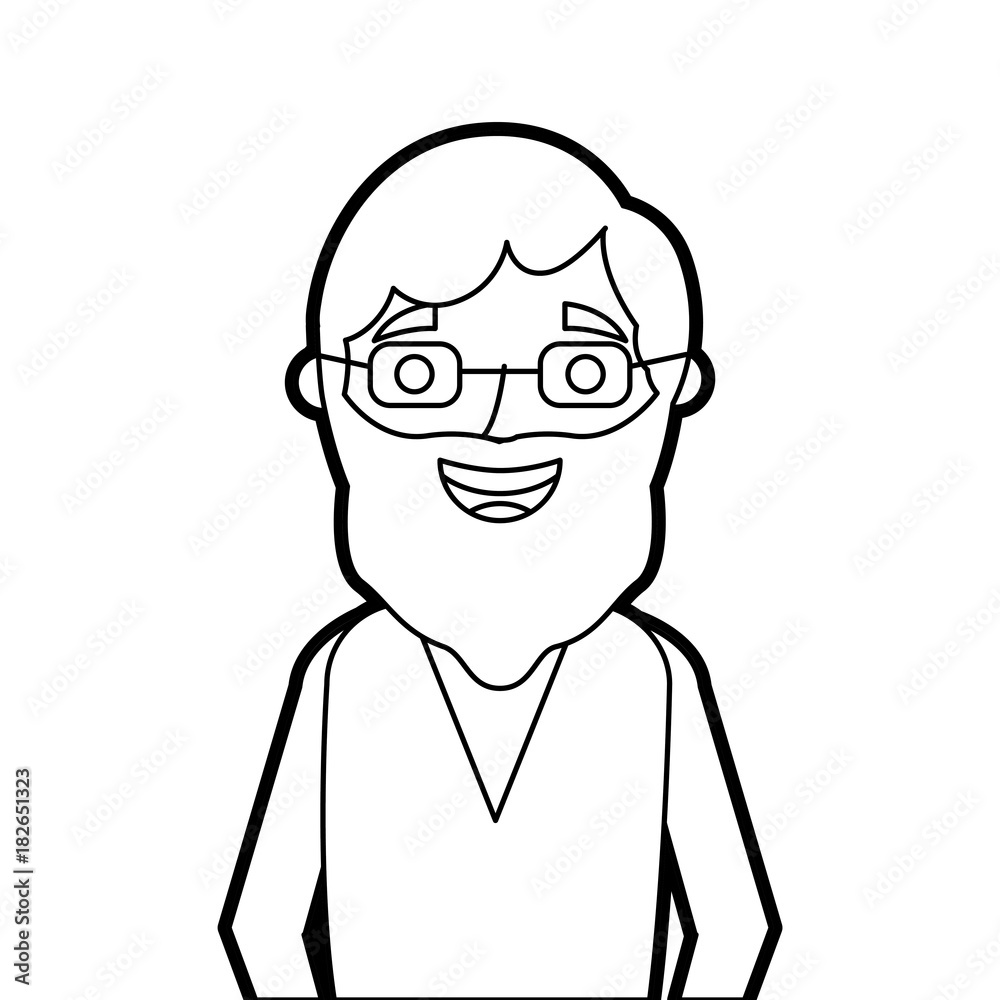 old man portrait of a pensioner grandfather character vector illustration outline