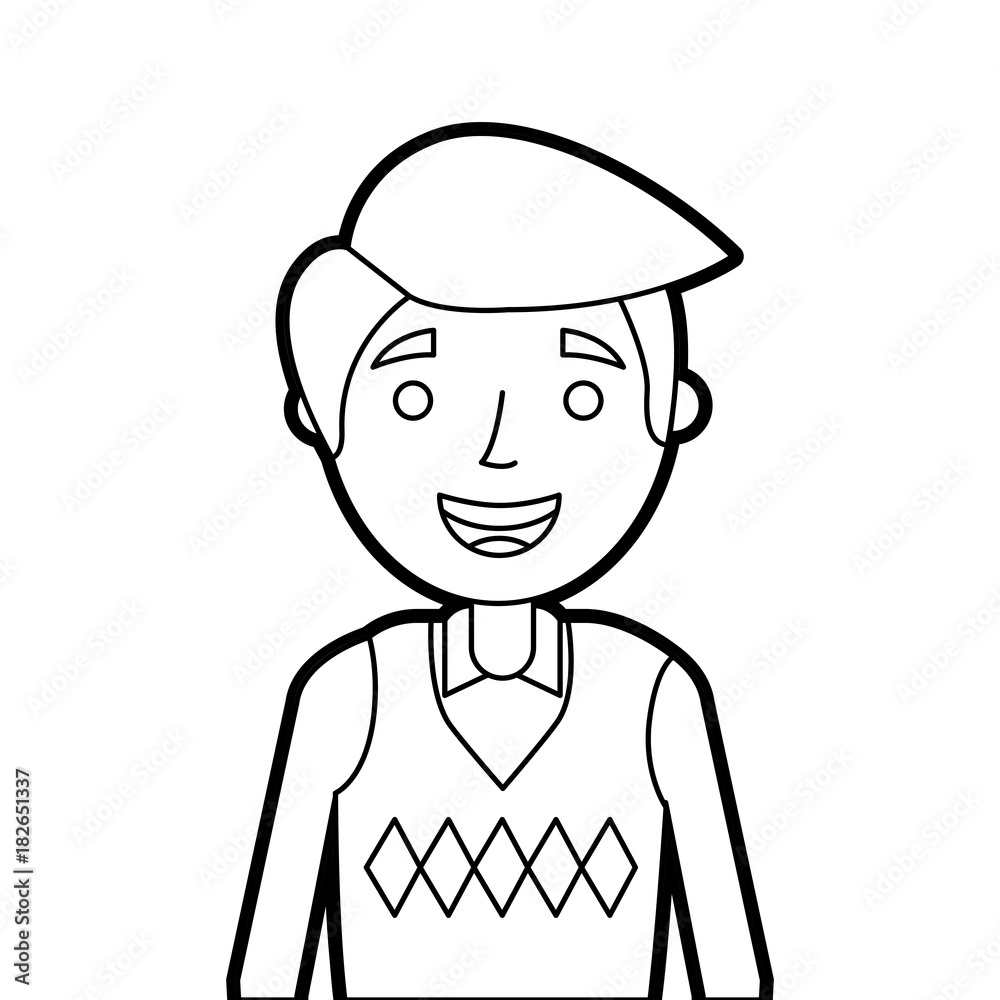 old man portrait of a pensioner grandfather character vector illustration outline