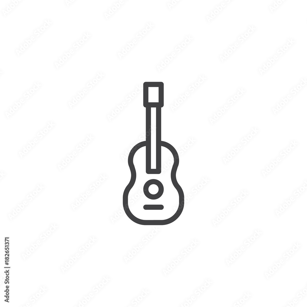 Naklejka premium Acoustic guitar line icon, outline vector sign, linear style pictogram isolated on white. Stringed musical instrument symbol, logo illustration. Editable stroke