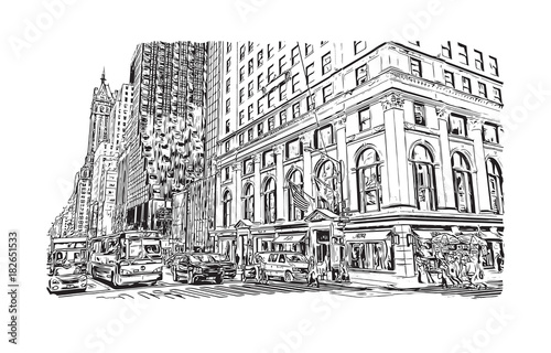 Sketch illustration of New York City, USA in vector.