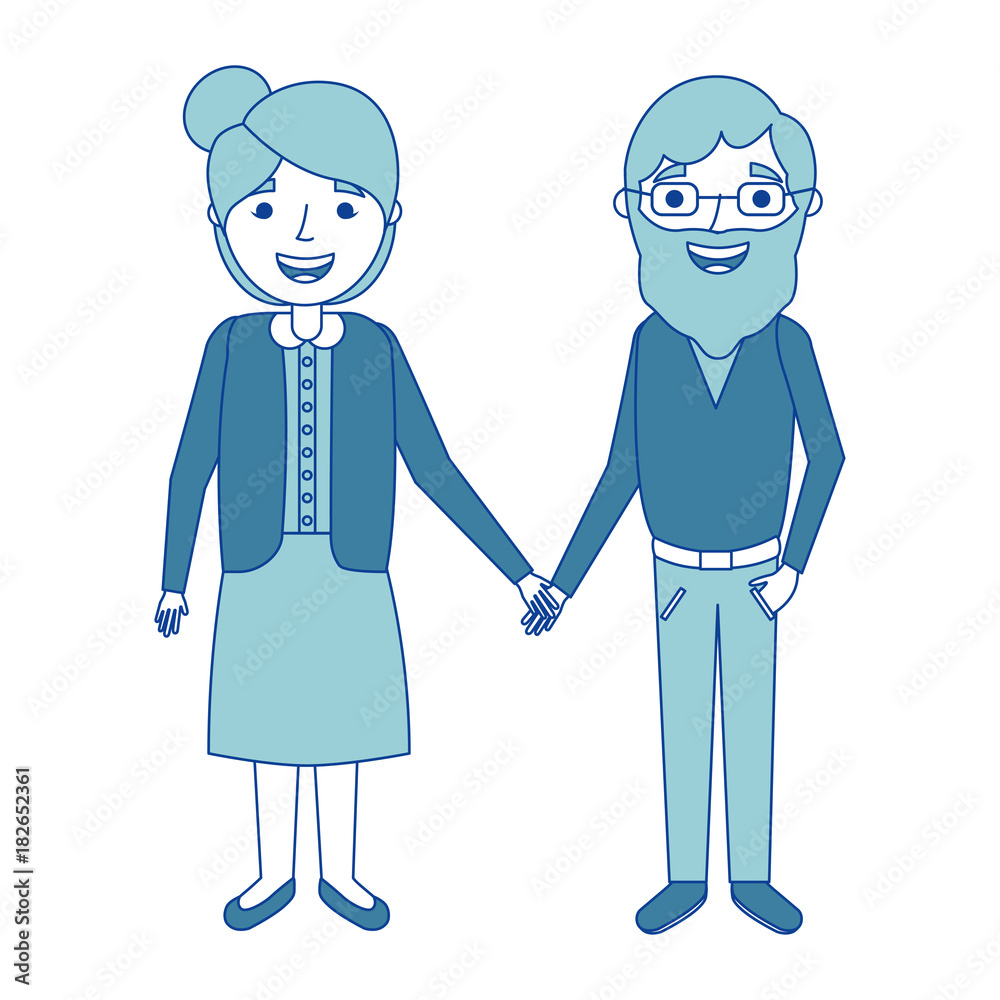 cute couple the old woman and man grandparents lovely blue vector illustration cute couple the old woman and man grandparents lovely blue vector illustration