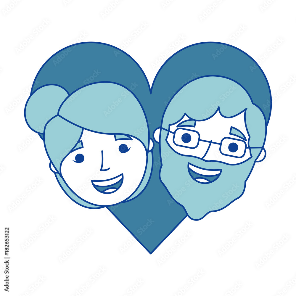 happy grandparents portrait old lovely couple in love characters blue vector illustration