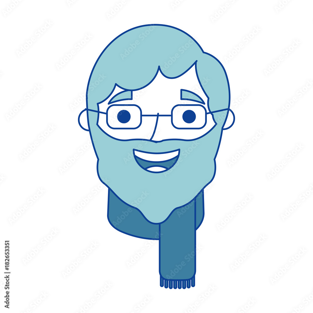 the face old man profile avatar of the grandfather blue vector illustration