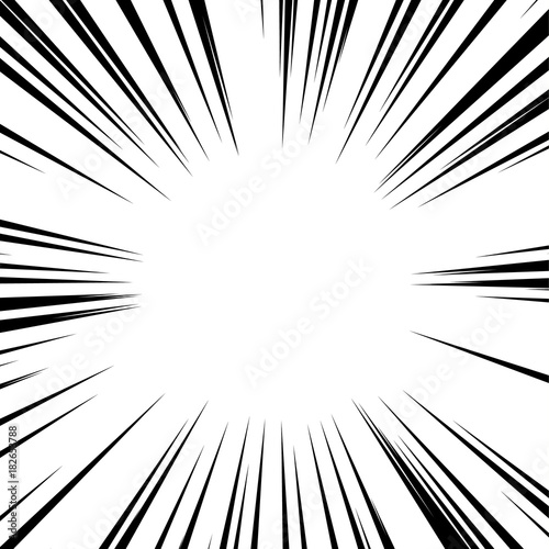 Comic book black and white radial speed lines background. Explosion vector illustration