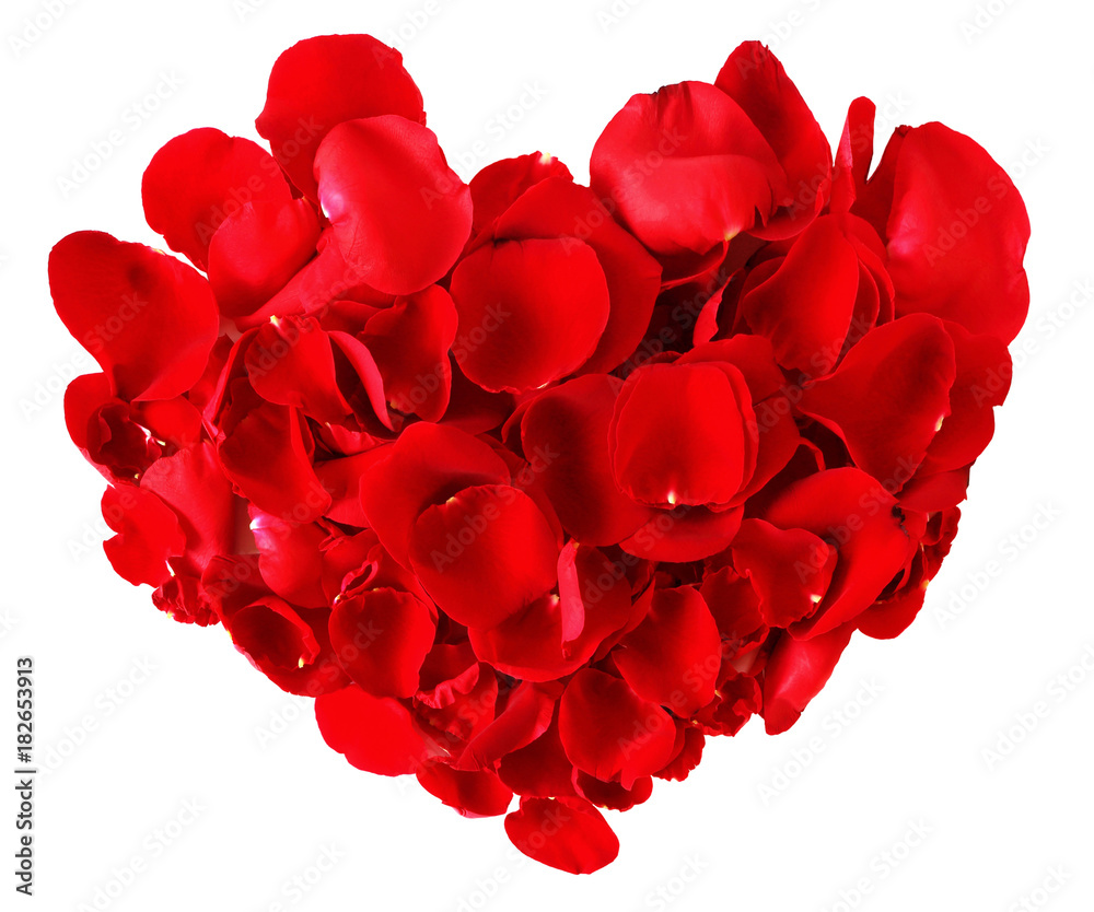 red heart made from rose petals isolated on white background. red heart made from rose petals isolated on white background.
