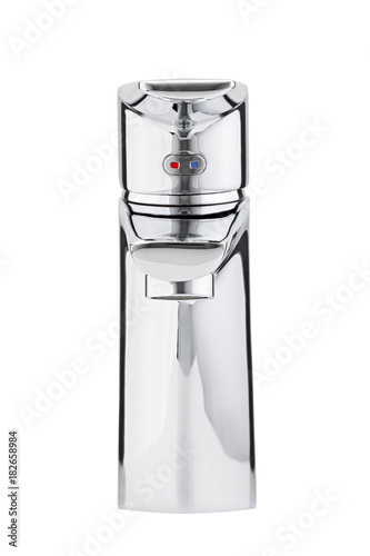 Mixer cold hot water. Modern faucet  bathroom.  Kitchen tap  . Isolated  white background. Front view.