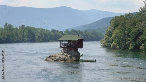 Lonely house on the Drina river in Bajina Basta, Serbia, 4k
 photo