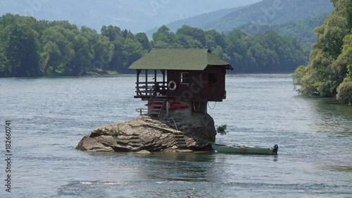 Lonely house on the Drina river in Bajina Basta, Serbia, 4k
 photo