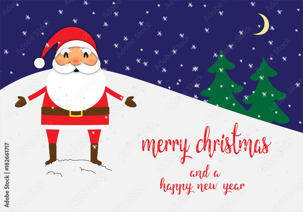 merry christmas and happy new year, with santa on blue background merry christmas and happy new year, with santa on blue background