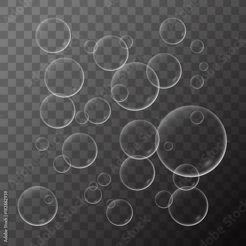 Vector illustration of a set of bubbles with reflection isolated on a transparent background