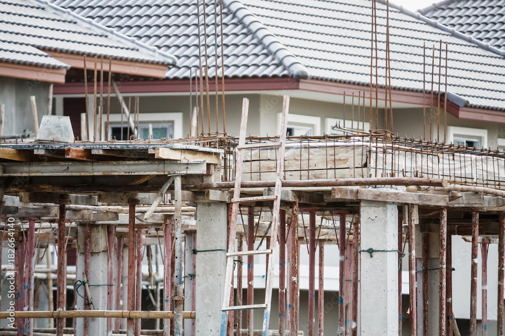 building modern house at construction site building modern house at construction site