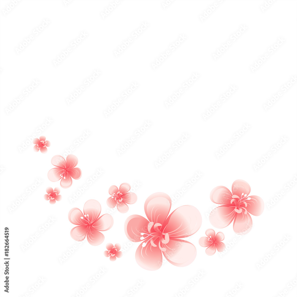 Pink flowers isolated on White background. Apple-tree flowers. Cherry blossom. Vector Pink flowers isolated on White background. Apple-tree flowers. Cherry blossom. Vector