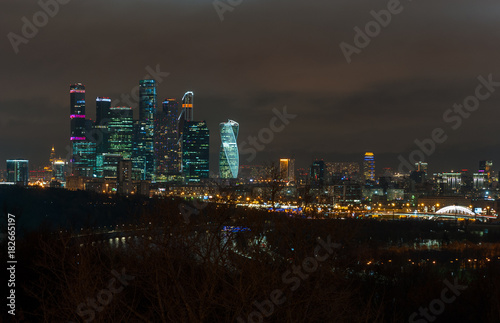 November 4  2017 Moscow  Russia. View of the business center of Moscow City from the Sparrow Hills at night.