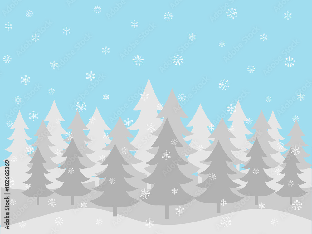 Blue and white winter forest background