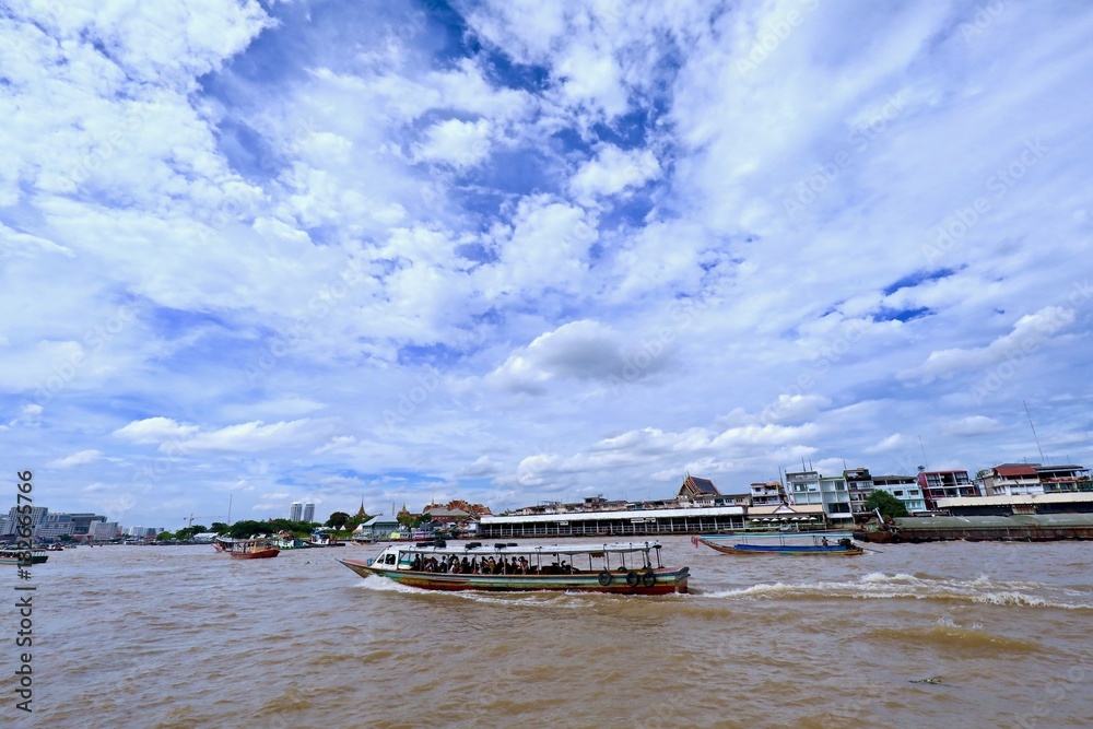 River on bright blue day