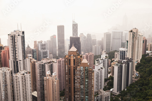Hong Kong in foggy day  view from Victoria Peak