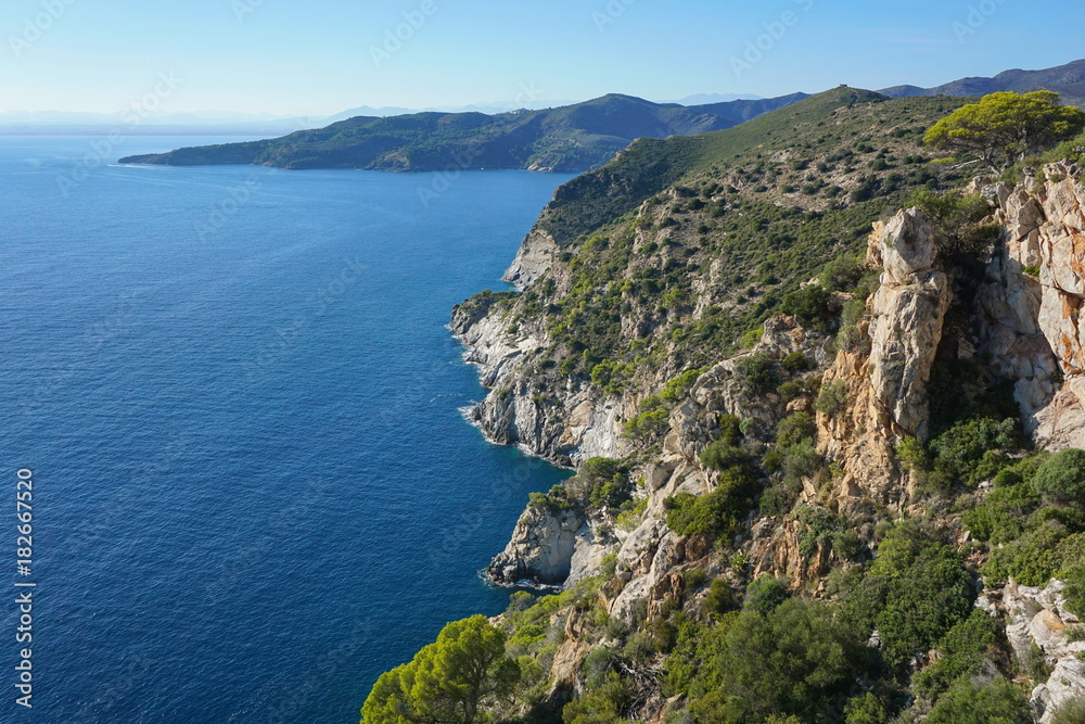 Spain coastal cliff, Cap Norfeu, Costa Brava, Mediterranean sea, Alt Emporda, Girona, Catalonia