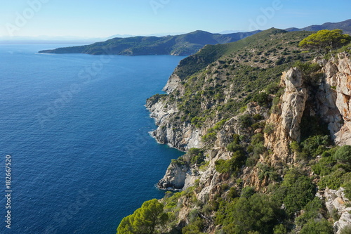Spain coastal cliff, Cap Norfeu, Costa Brava, Mediterranean sea, Alt Emporda, Girona, Catalonia