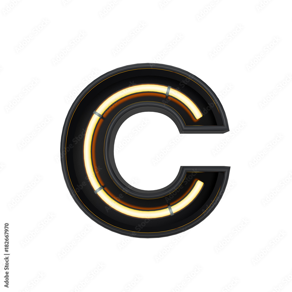 Neon style light letter C. Glowing neon Capital letter. 3D rendering Neon style light letter C. Glowing neon Capital letter. 3D rendering