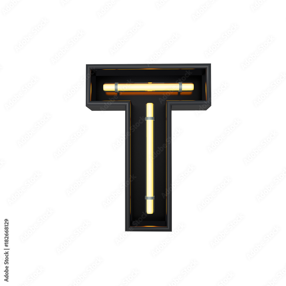 Neon style light letter T. Glowing neon Capital letter. 3D rendering Neon style light letter T. Glowing neon Capital letter. 3D rendering