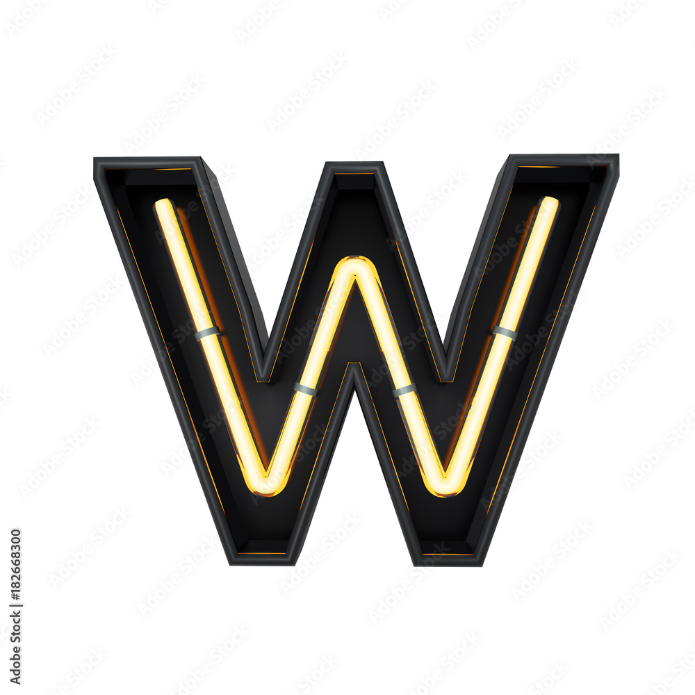 Neon style light letter W. Glowing neon Capital letter. 3D rendering Neon style light letter W. Glowing neon Capital letter. 3D rendering
