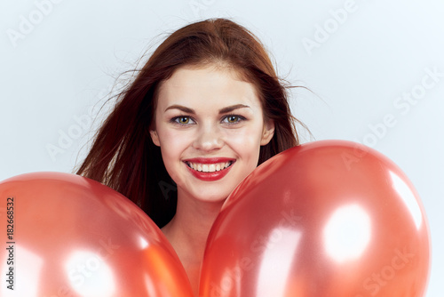 smile, balloons, portrait, white background