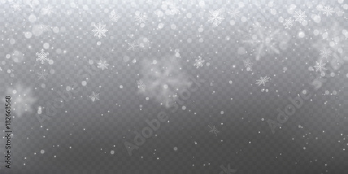 Realistic falling snow with white snowflakes, light effect