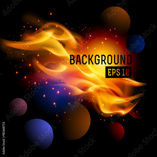 Planets and galaxy in space. The bright flash in the sun. Vector.