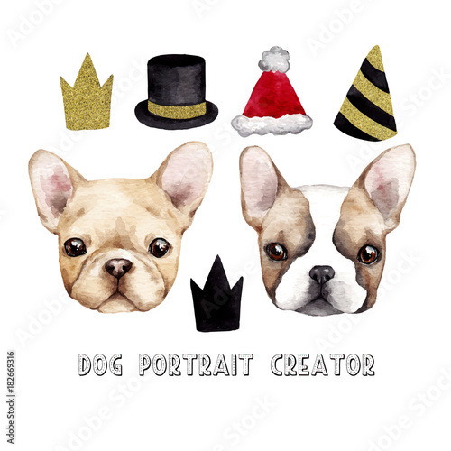 Dog portrait creator. Hand drawn vector  watercolor illustration